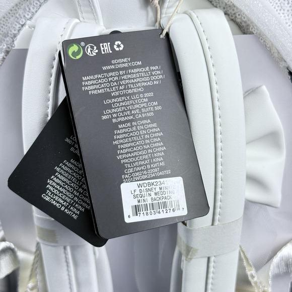 Loungefly Disney Minnie White Sequin Wedding Mini Backpack Iridescent‎ Bride - Picture 6 of 8
